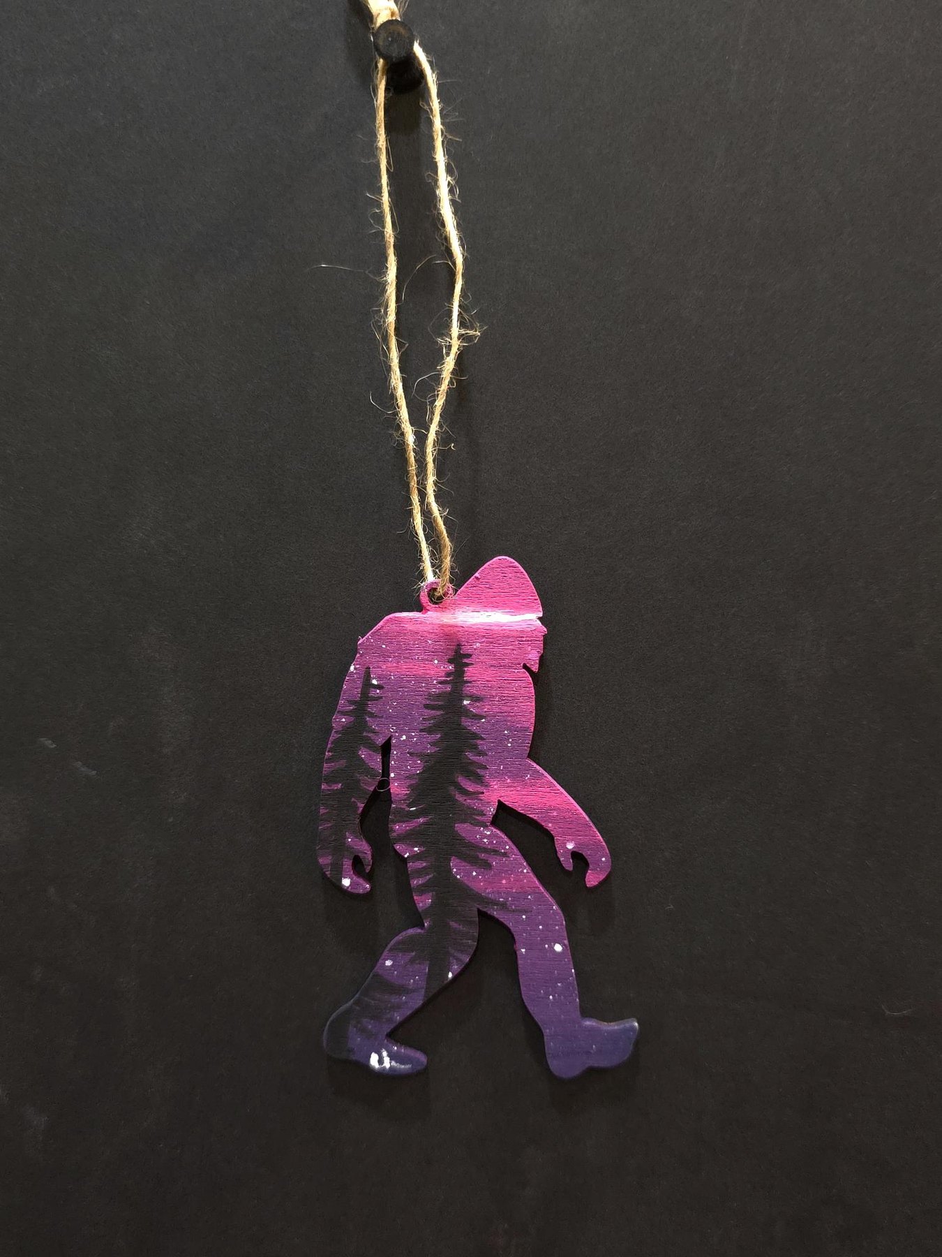 Hanging purple Sasquatch sample with optional string attached